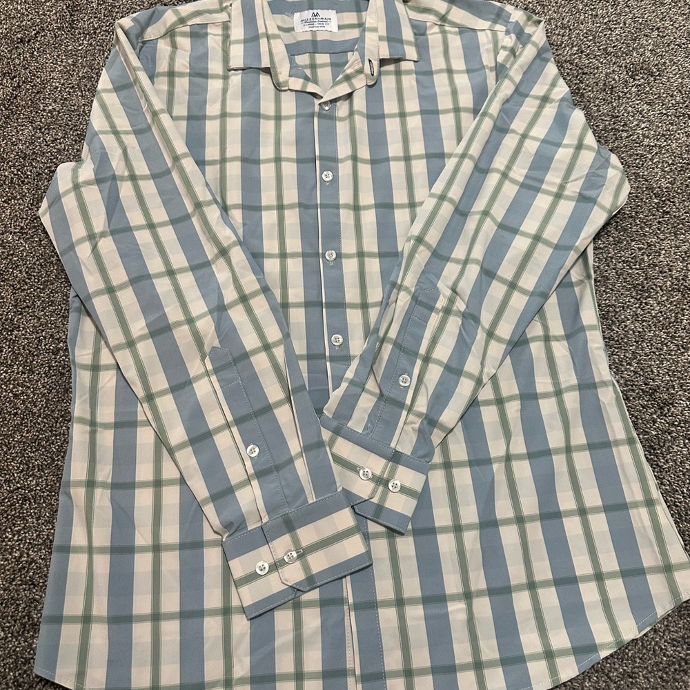 Mizzen & Main Blue and White Plaid Men's Shirt XL Trim Fit